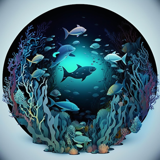 World Ocean Day Animals of the underwater sea world Colorful fish Generative Ai