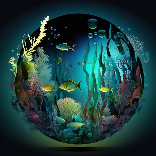 세계 해양의 날 수중 바다 세계의 동물 다채로운 물고기 생성 Ai