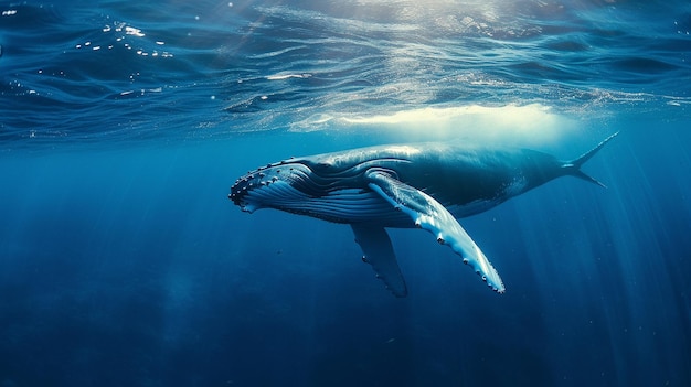 World oceans day a humpback whale in blue water