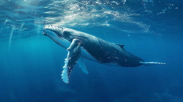 World oceans day a humpback whale in blue water