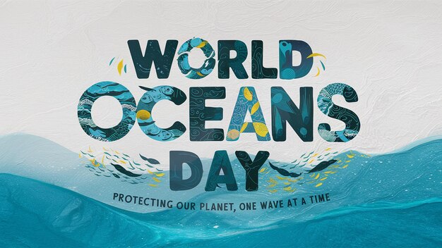 Photo world oceans day text written with water isolated on white background