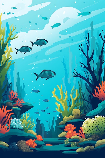 World Oceans Day Underwater Scene With Coral and Fish Blue a International Day Creative Poster Art