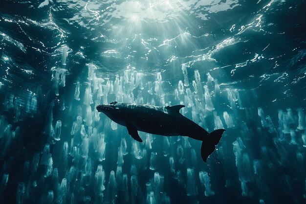 Foto giornata mondiale degli oceani con balene e meduse