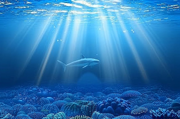 World oceans day world ocean day june underwater ocean background dolphin shark coral sea