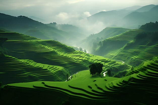 緑の緑の風景写真で描かれた世界