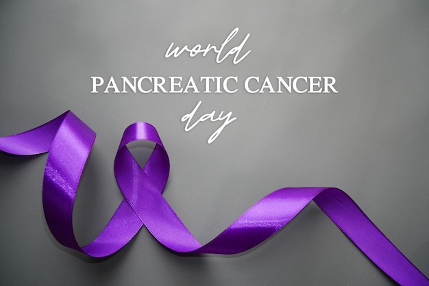 World pancreatic cancer day with purple ribbon pancreatic cancer concept treatment and health