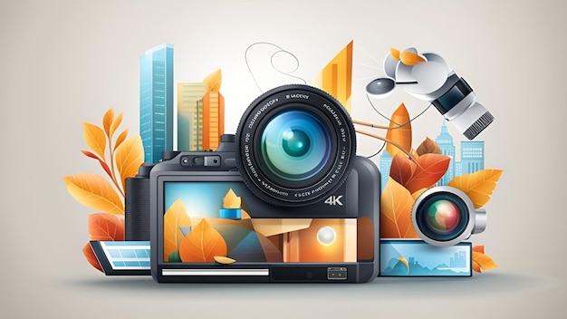 World photographer day illustration with graphic icons of technology web3 banner background