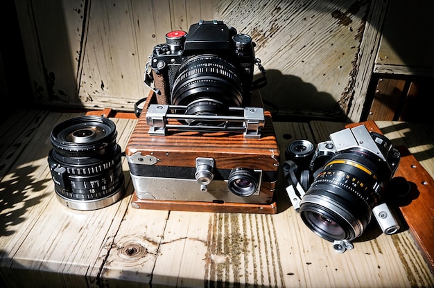 World Photography Day 2024 Vintage Cameras Lenses on Canvas