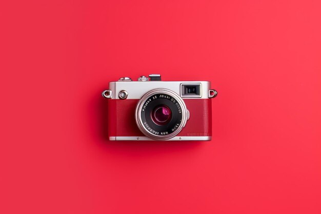 Photo world photography day camera on red background top view