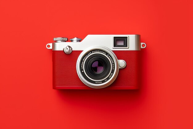 Photo world photography day camera on red background top view