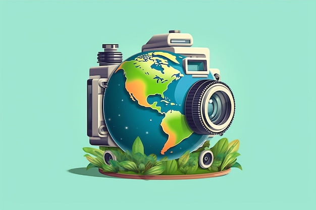 世界写真デー - カメラの形をした地球球