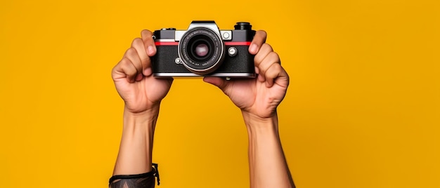 World photography day hands holding a camera isolated generative ai