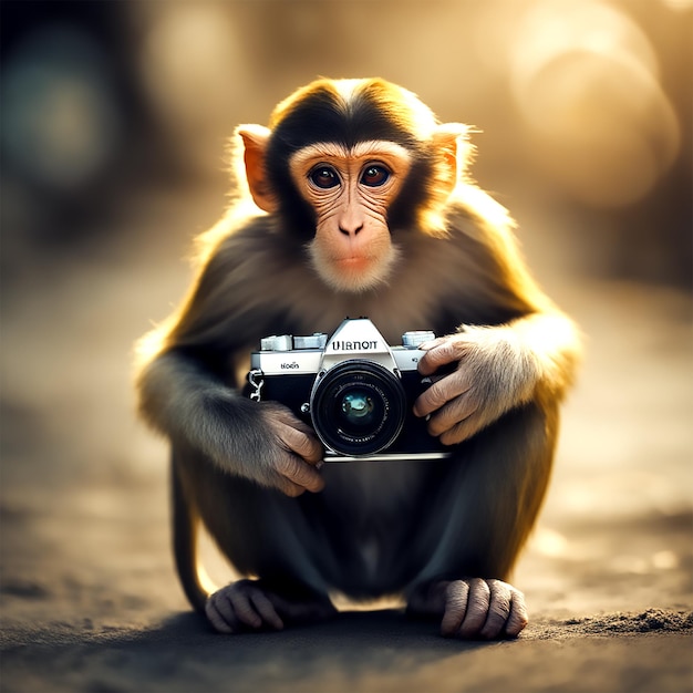 World Photography Day monkey team with camera 32k artistic photography conceptartsoftnatural