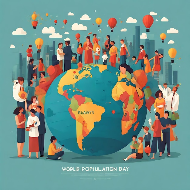 세계 인구 날 평평한 일러스트레이션