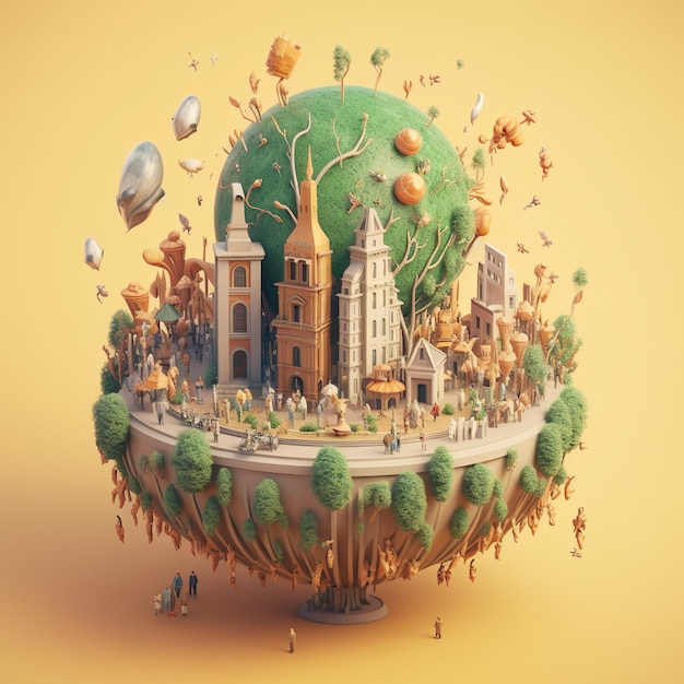 Иллюстрация Всемирного дня народонаселения, плоский дизайн, вырезанный из бумаги дизайн земного шара и группы людей