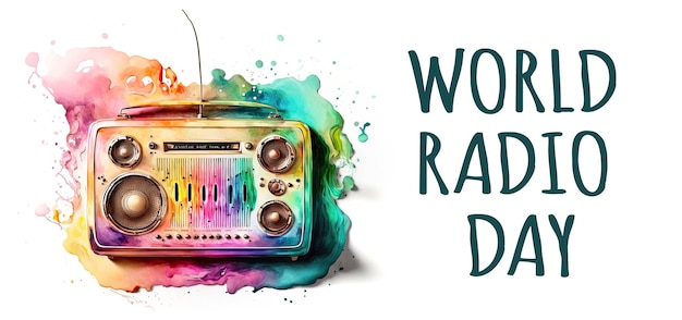 World Radio Day February 13 Retro vintage radio Music nostalgia Vintage colorful background AI generative