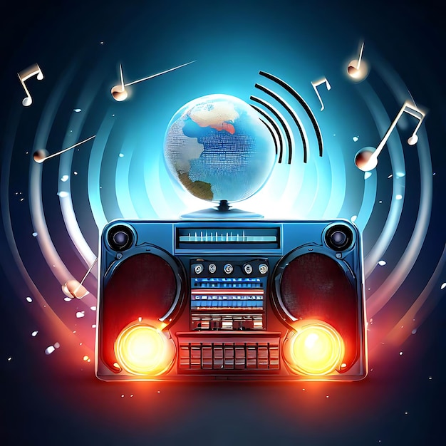 Поздравление Всемирного дня радио Изображение празднует с радио и глобусом