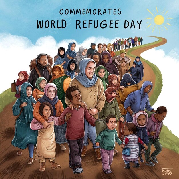 Photo world refugee day illustration