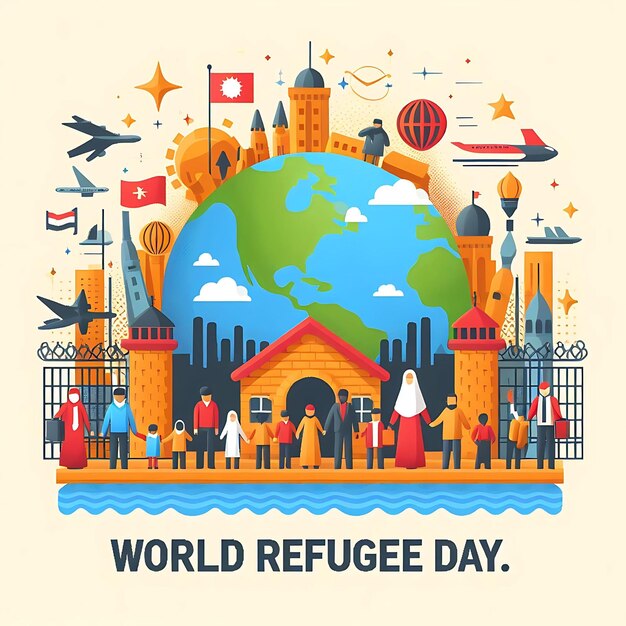 Photo world refugee day vector illustration background