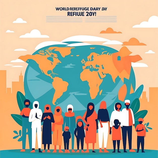 Всемирный день беженцев Векторный иллюстрационный фон
