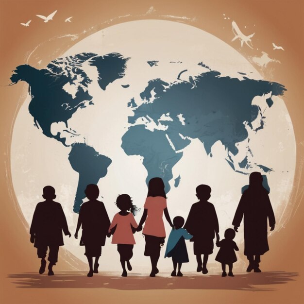 Photo world refugee day vector illustration empowering messages global solidarity