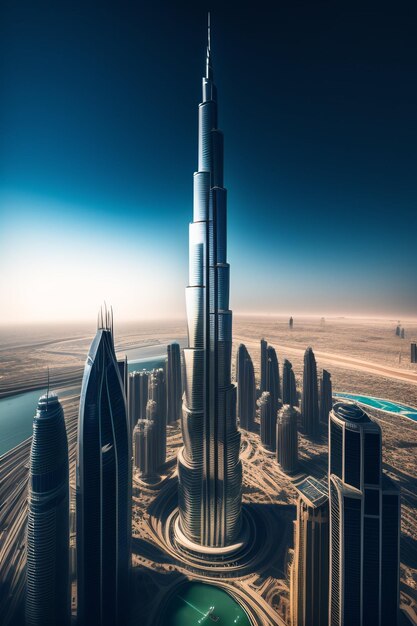 Premium AI Image  Cinematic shot of Burj Khalifa with clouds fog