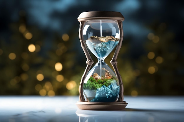 Мировой таймер Песочные часы с Землей символизируют насущную проблему глобального потепления