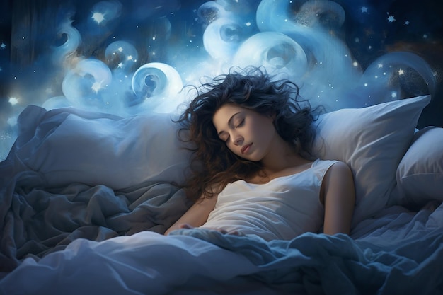 world sleep day woman sleeping in bed with her dream