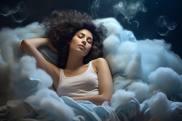 world sleep day woman sleeping in bed with her dream