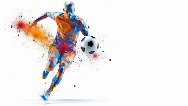 World of soccer with abstract player white background copy space Generative AI