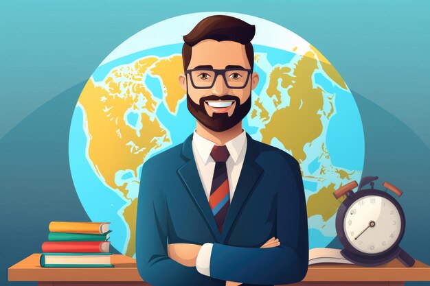 World Teachers Day cartoon illustration of man and woman teacher