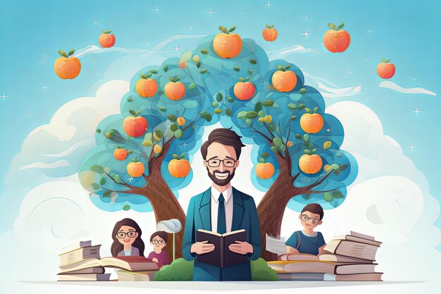 World teachers day flat illustration and school teachers blackboard with education concept