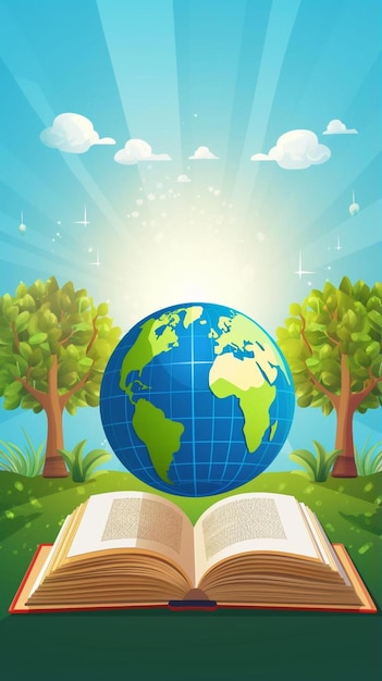 World teachers open book over the planet day mental health day concept books apple and globe world
