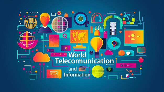 Photo world telecommunication and information society day vibrant vector illustration