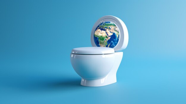 世界トイレデーの背景は青い背景に世界地図が描かれた宇宙トイレボウルです