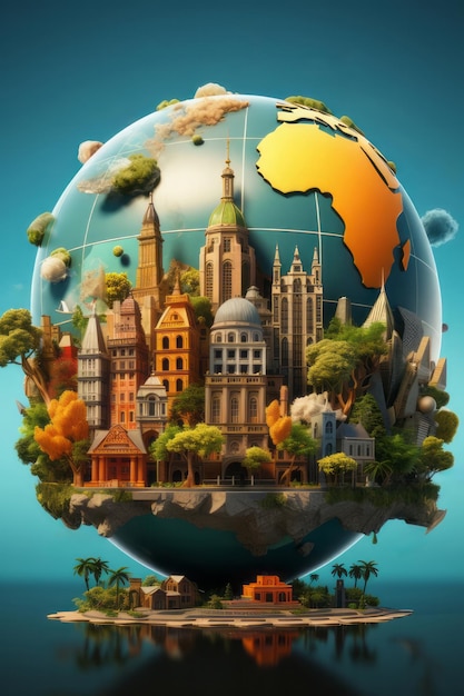 Фон 3D-иллюстрации Всемирного дня туризма