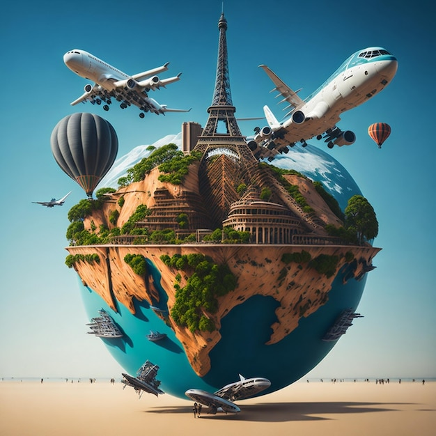 World tourism day 3d rendering background ai generative