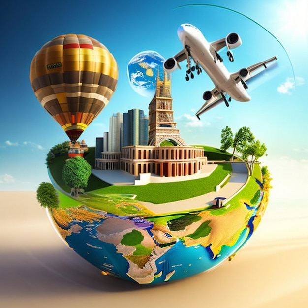 World tourism day 3d rendering background ai generative