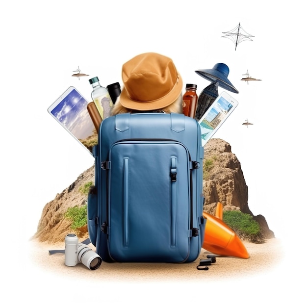 World tourism daytravel bag with world landmark holiday and tourismillustration