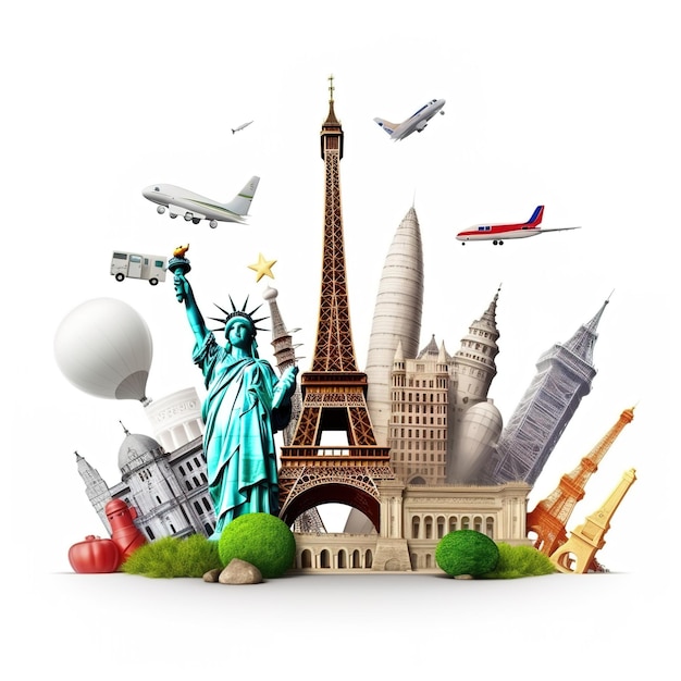 Всемирная туристическая сумка для однодневных поездок с иллюстрацией мировых достопримечательностей, праздников и туризма