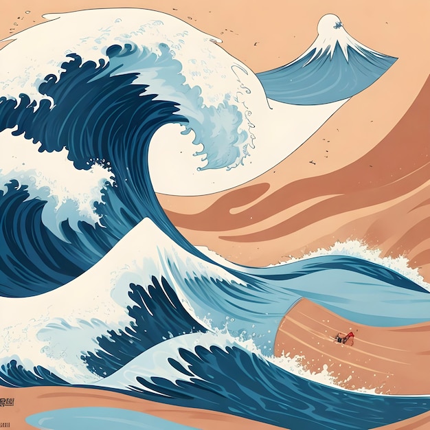 Photo world tsunami day drawing illustration tsunami wave with water wave illustration ai generate