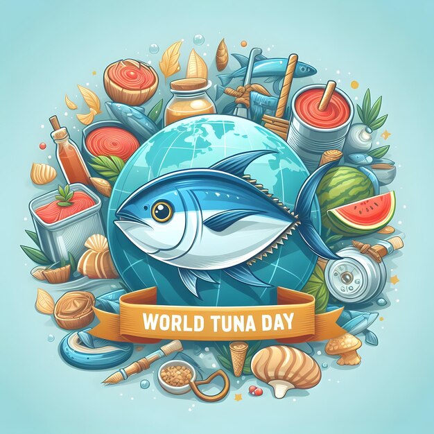 Photo world tuna day a poster with a fish and fish on it that says worlds largest fish