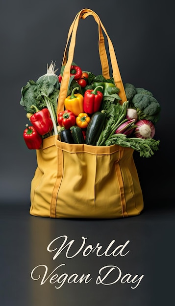 Фото Шаблон баннера всемирного дня вегана с овощной иллюстрацией