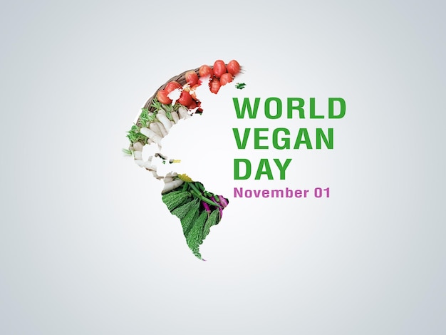 World vegan day or vegetarian day concept. World map isolated on  fresh vegetable, vegan day,