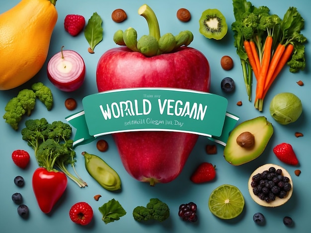 Photo world vegan day with fruits and vegetable