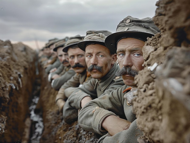 World War I Soldiers Resting in Trench