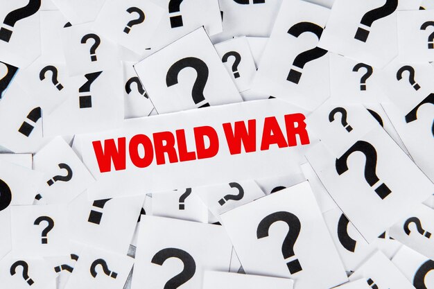 World war text over piles of question marks symbol