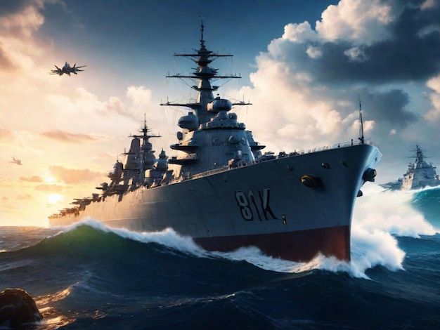 Photo world of warships ships sailing in the vast ocean