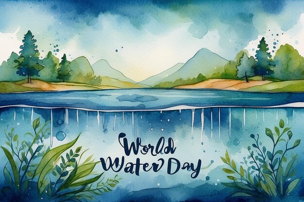 세계 물의 날 - 3월 22일 - 터 일러스트레이션 - 파란색 배경
