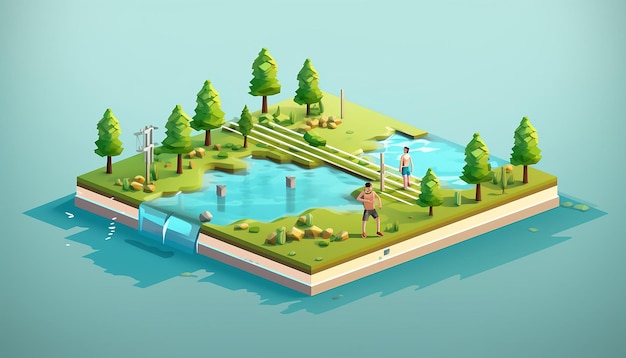 World water day 3d minimalist diorama